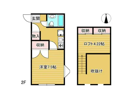 ロッヂ・福田(1K/2階)の間取り写真
