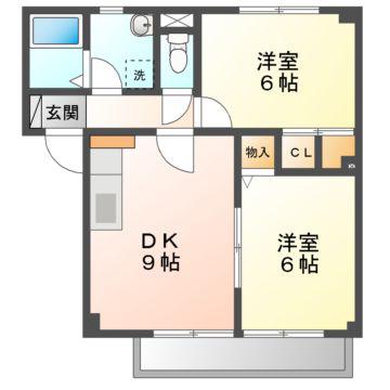 リビオン下沖D(2DK/2階)の間取り写真