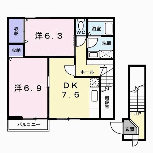 ビレッジあいA(2DK/2階)の間取り写真