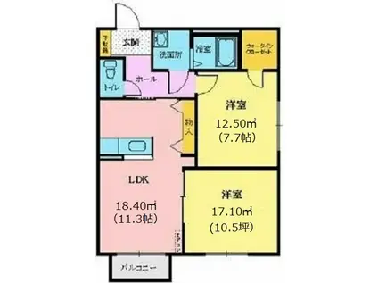 パールハイツI(2LDK/2階)の間取り写真