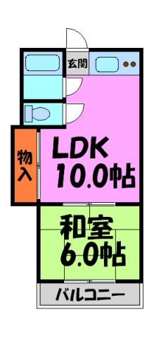 島上マンション南棟(1LDK/2階)の間取り写真