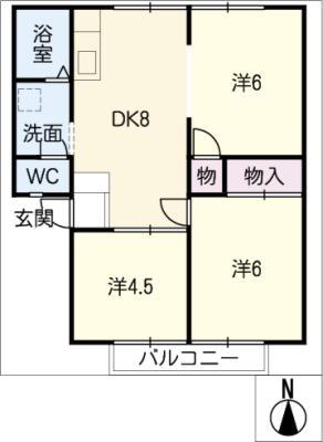 ビタビレッヂ林B棟(3DK/2階)の間取り写真