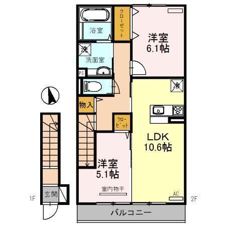 ROOM M(2LDK/2階)の間取り写真