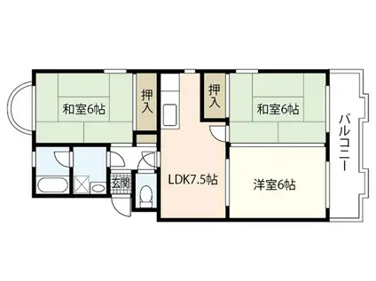 第1中西マンション(3DK/1階)の間取り写真
