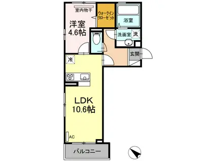 オッツポート北陽台(1LDK/3階)の間取り写真