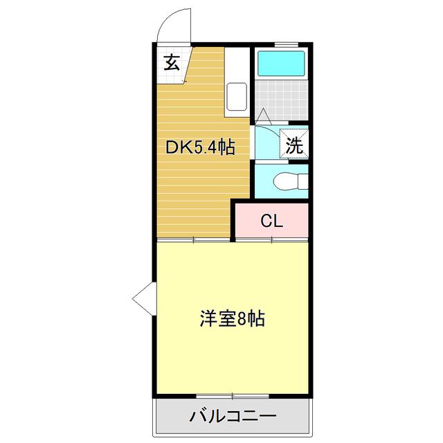 グリーンハイツ北浦(1DK/2階)の間取り写真