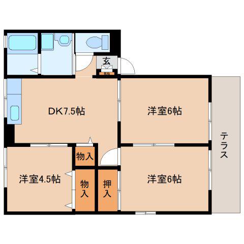 ハイム櫟(3DK/1階)の間取り写真
