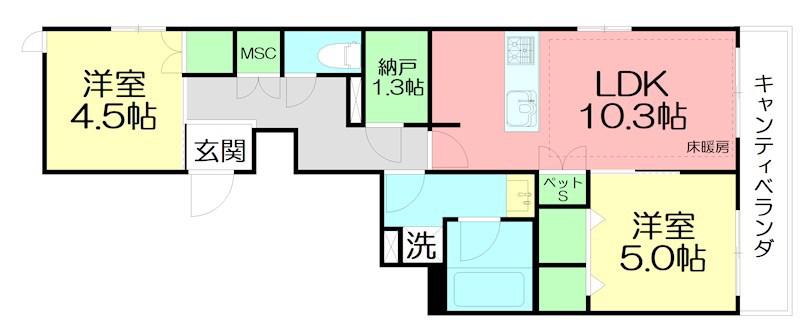 サウスERN-STROUTE33(2LDK/3階)の間取り写真