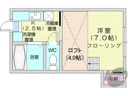 プリンスコート苦竹B(1K/2階)の間取り写真