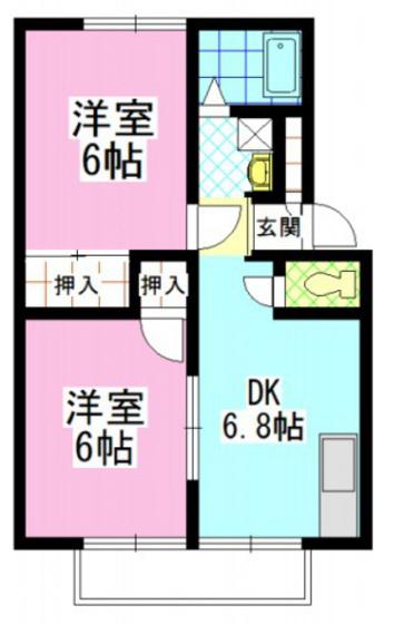 ヴィラ・ウィンディアA(2DK/2階)の間取り写真