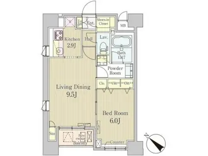 クレール日本橋(1LDK/6階)の間取り写真