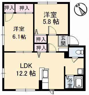 シーサイドDIAS D館(2LDK/2階)の間取り写真