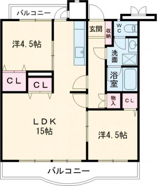 エステート河辺1号棟(2LDK/4階)の間取り写真