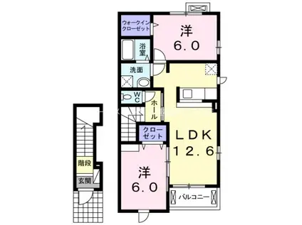 ソレイユ・西口B(2LDK/2階)の間取り写真