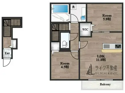 シャトレー旭町(2LDK/2階)の間取り写真
