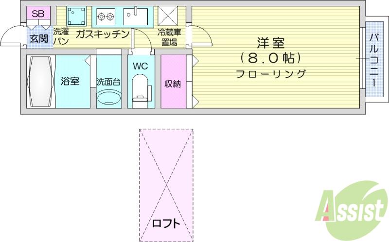 ウエストキャッスル河原町(1K/1階)の間取り写真