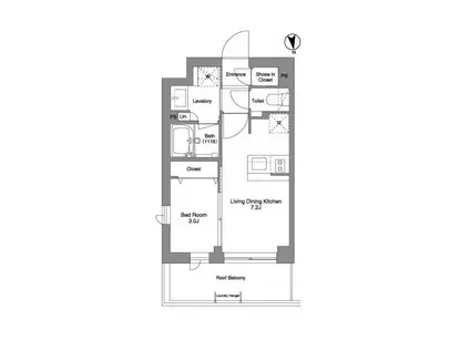 コンフォリア戸越公園(1DK/4階)の間取り写真