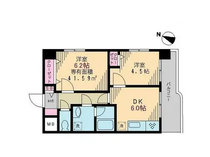 ルミエール(2DK/4階)の間取り写真