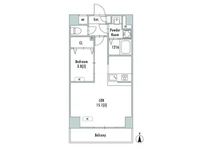 アルファコート谷在家(1LDK/10階)の間取り写真