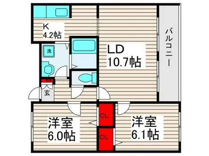 リベルタ椿(2LDK/2階)の間取り写真