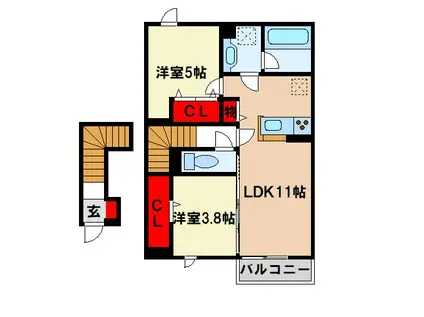D-ROOM TK(2LDK/2階)の間取り写真