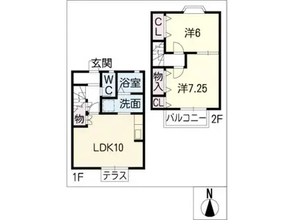 エンゼルハイツ A棟(2LDK/2階)の間取り写真