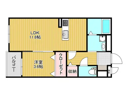 LA PAUSE ATAGO(1LDK/2階)の間取り写真