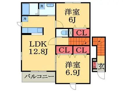 アジュールⅡ(2LDK/2階)の間取り写真