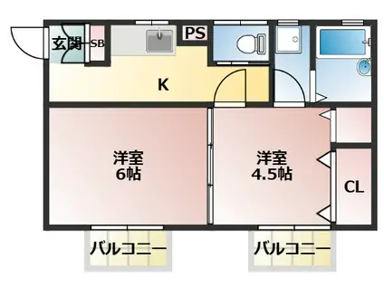 メープルハウス(2K/1階)の間取り写真