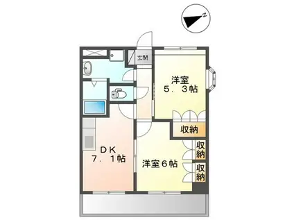 ディアハイムひたち野(2DK/2階)の間取り写真