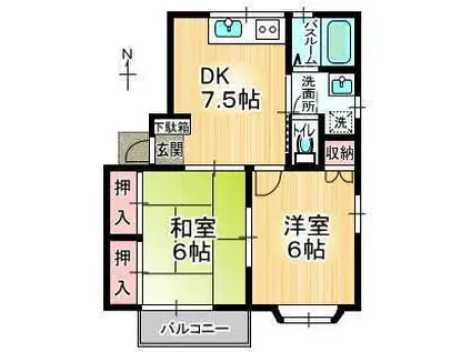 パークサイドヴィラB棟(2DK/1階)の間取り写真