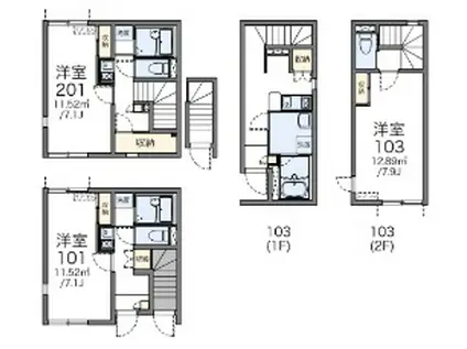 レオネクストエレガンスフジ(1K/1階)の間取り写真