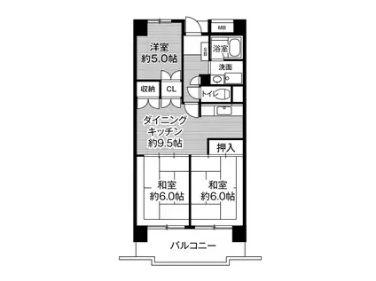 ビレッジハウス高美が丘タワー1号棟(3DK/12階)の間取り写真