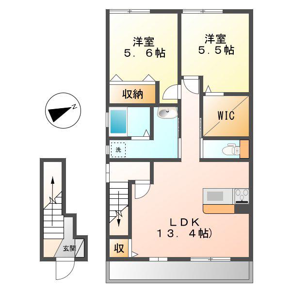 フェリス B棟(2LDK/2階)の間取り写真