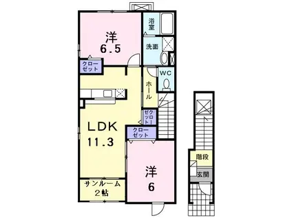 セリオ辰口(2LDK/2階)の間取り写真