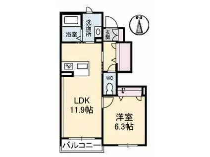フォレナコート春日B棟(1LDK/1階)の間取り写真