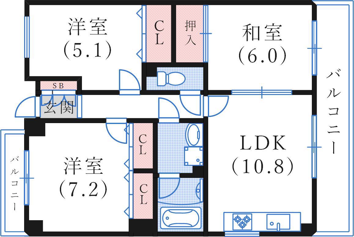 ボシュケ篠原(3LDK/2階)の間取り写真