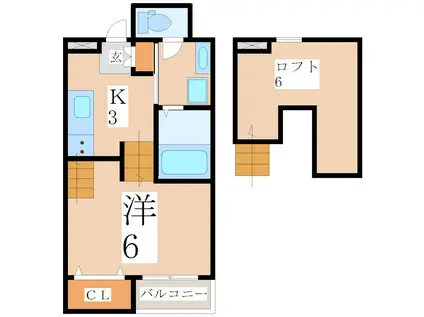 LE CIEL 田上台(1SK/2階)の間取り写真