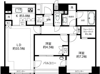 音羽パーク・ホームズ(2LDK/4階)の間取り写真