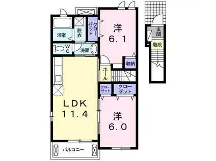 ルミエールI番館(2LDK/2階)の間取り写真