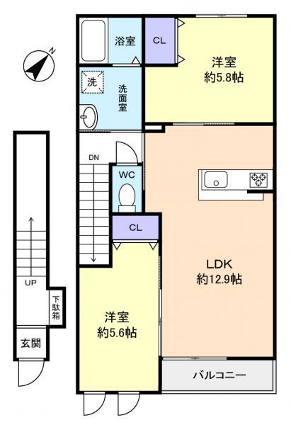 ノアール(2LDK/2階)の間取り写真