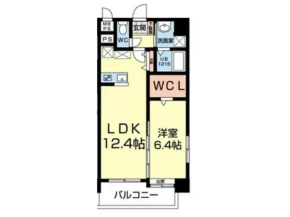 プリマレーベン黒髪(1LDK/4階)の間取り写真