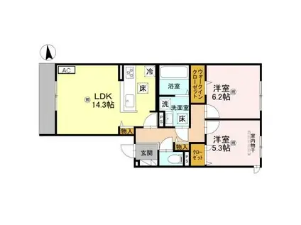 ORCHIDEA大鳥(2LDK/1階)の間取り写真