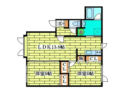 ノースフィールドB(2LDK/2階)の間取り写真