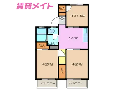 ハイツ鼓ヶ浦(3DK/2階)の間取り写真