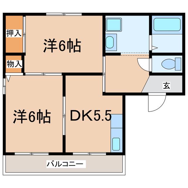 ドミールA(2DK/2階)の間取り写真