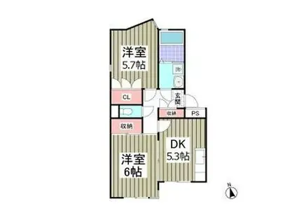 コートビレッジ今泉(2K/1階)の間取り写真