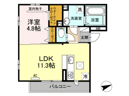 コンフォート白島中町(1LDK/1階)の間取り写真