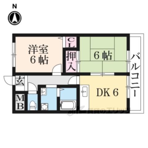 プリオール大安寺(2DK/4階)の間取り写真