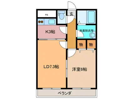 シャルム参番館(1LDK/4階)の間取り写真